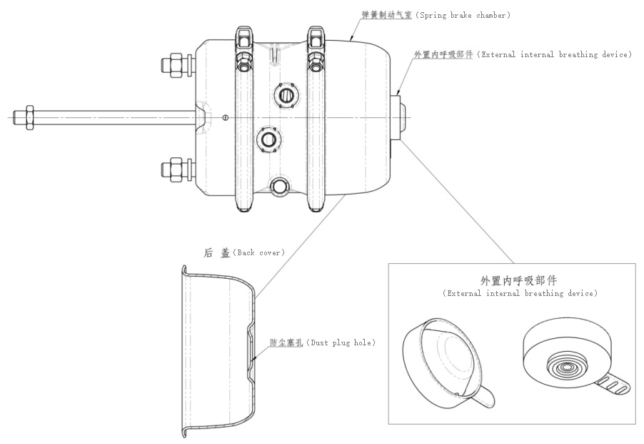 Figure (a) Spring Brake Chamber with External Internal Breathing Structure Figure (a) Spring Brake Chamber with External Internal Breathing Structure